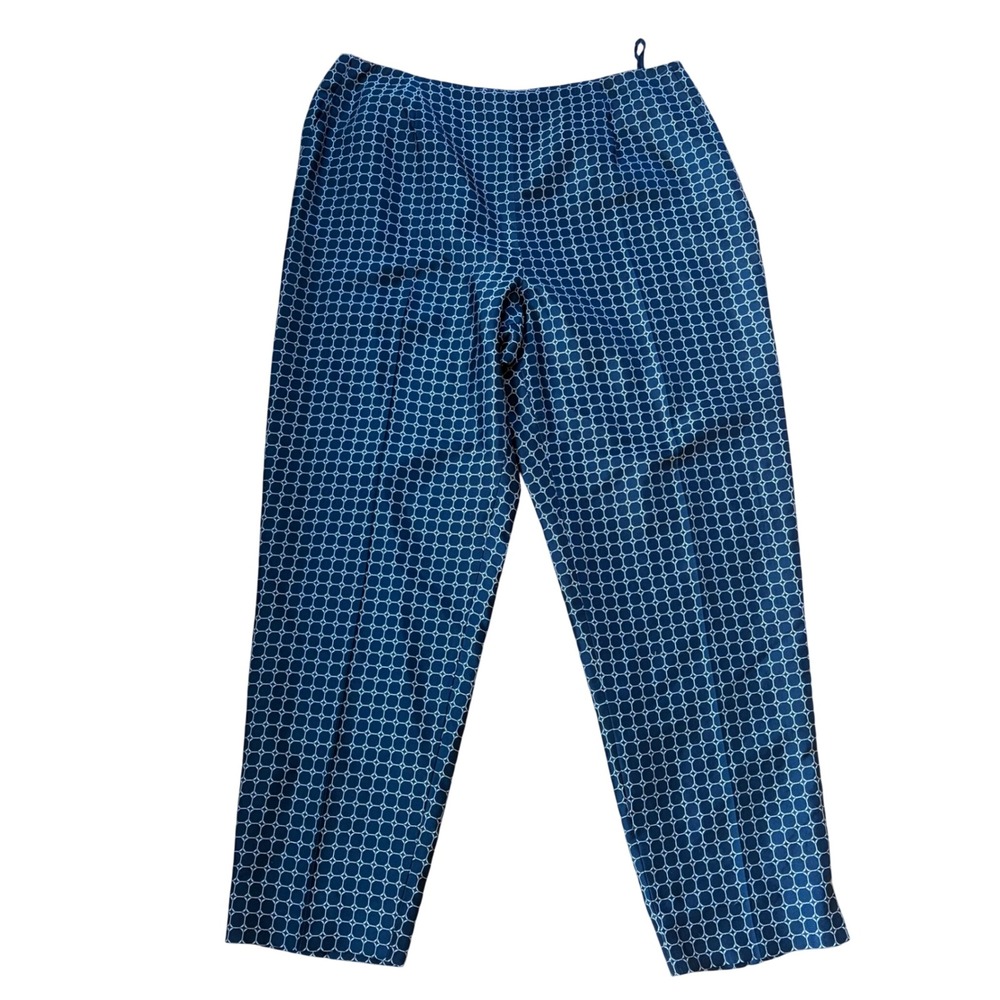 Jones New York 100% Silk Navy Blue Geometric Print Dress Pants Size 16 NWT